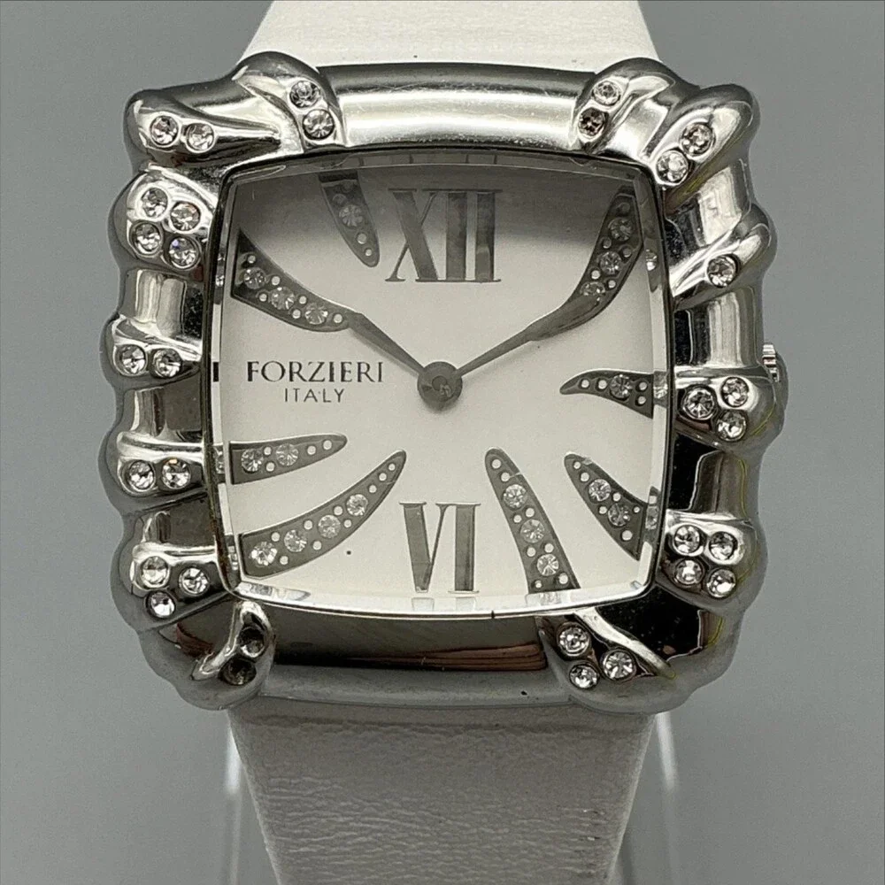 Forzieri Italiana Womens Watch 34mm Silver Tone Leather Crystals New Battery
